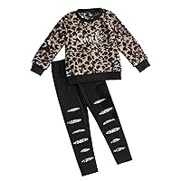 SOLY HUX Girl's Tie Dye Cartoon Letter Graphic Long Sleeve Pullover Sweatshirt with Ripped Leggings 2 Piece