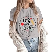 100 Days of School Women Shirt Dressy Casual Student Teacher T-Shirt Short Sleeve O Neck Funny Letter Graphic Tops