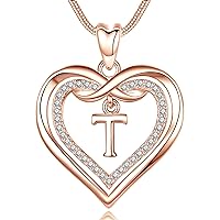 EUDORA Harmony Ball Rose Gold Initial Pendant Necklaces for Women, CZ Double Heart Letter A to Z Necklace, Dainty Infinity Alphabet Love Jewelry Birthday Gifts for Girls Mom Wife