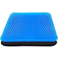 Gel Seat Cushion, Double Thick Big Gel Seat Cushion, Honeycomb Design Gel Seat Cushion for Pressure Relief Back Pain, Gel Cushion for Home Office Chair Cars Wheelchair(with Non-slip Seat Cover)