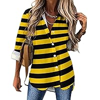Bumblebee Stripes Long Sleeve Shirts for Women Print Fashion Casual Button Down Tee Tops