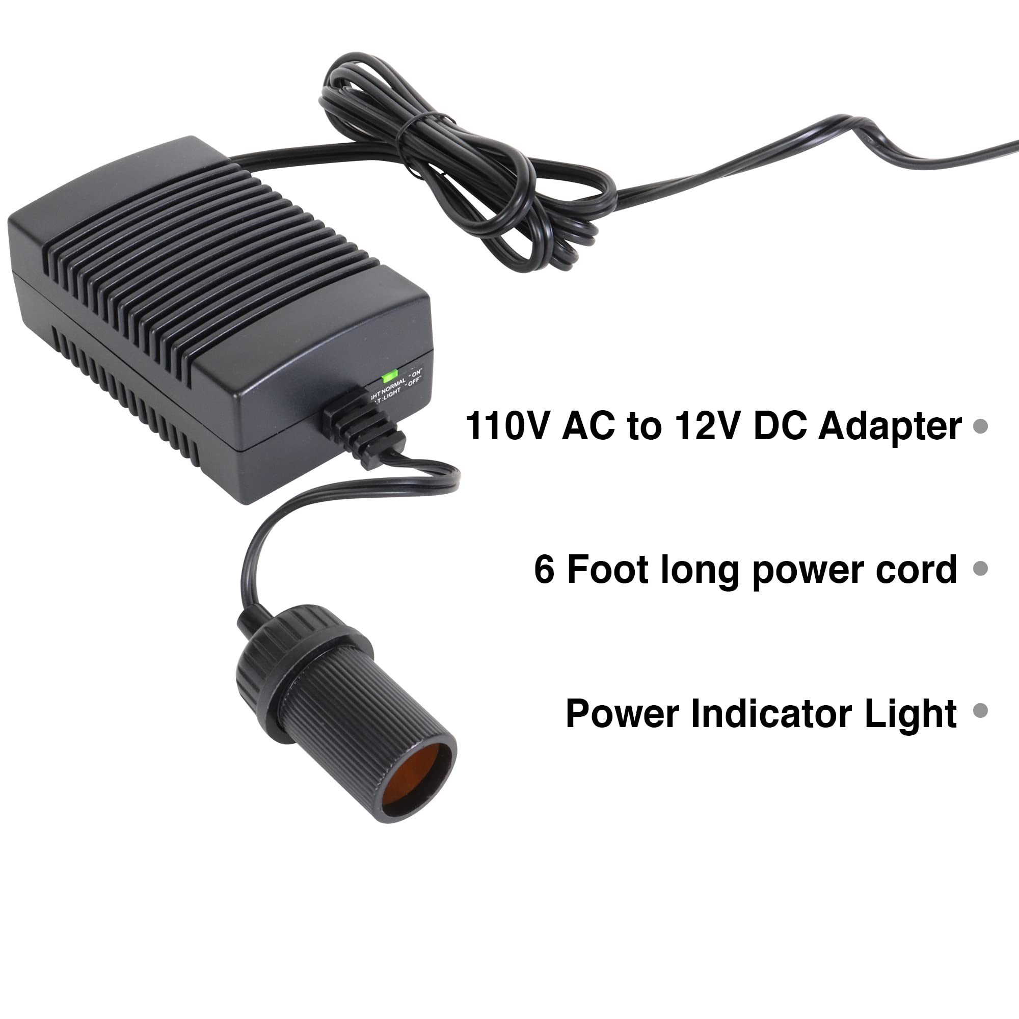 Koolatron 110V AC to 12V DC Power Adapter with Circuit Breaker, AC to DC Power Converter, 12V 5A DC Power Supply, Black, 6 Ft Cord for 12V Portable Devices, Compressor, Cooler, Car Fridge, and More