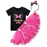 IBTOM CASTLE Toddler Birthday Girls Princess Party Outfit Polka Dots Top Shirts Tutu Skirt Set Ears Cake Smash Costume