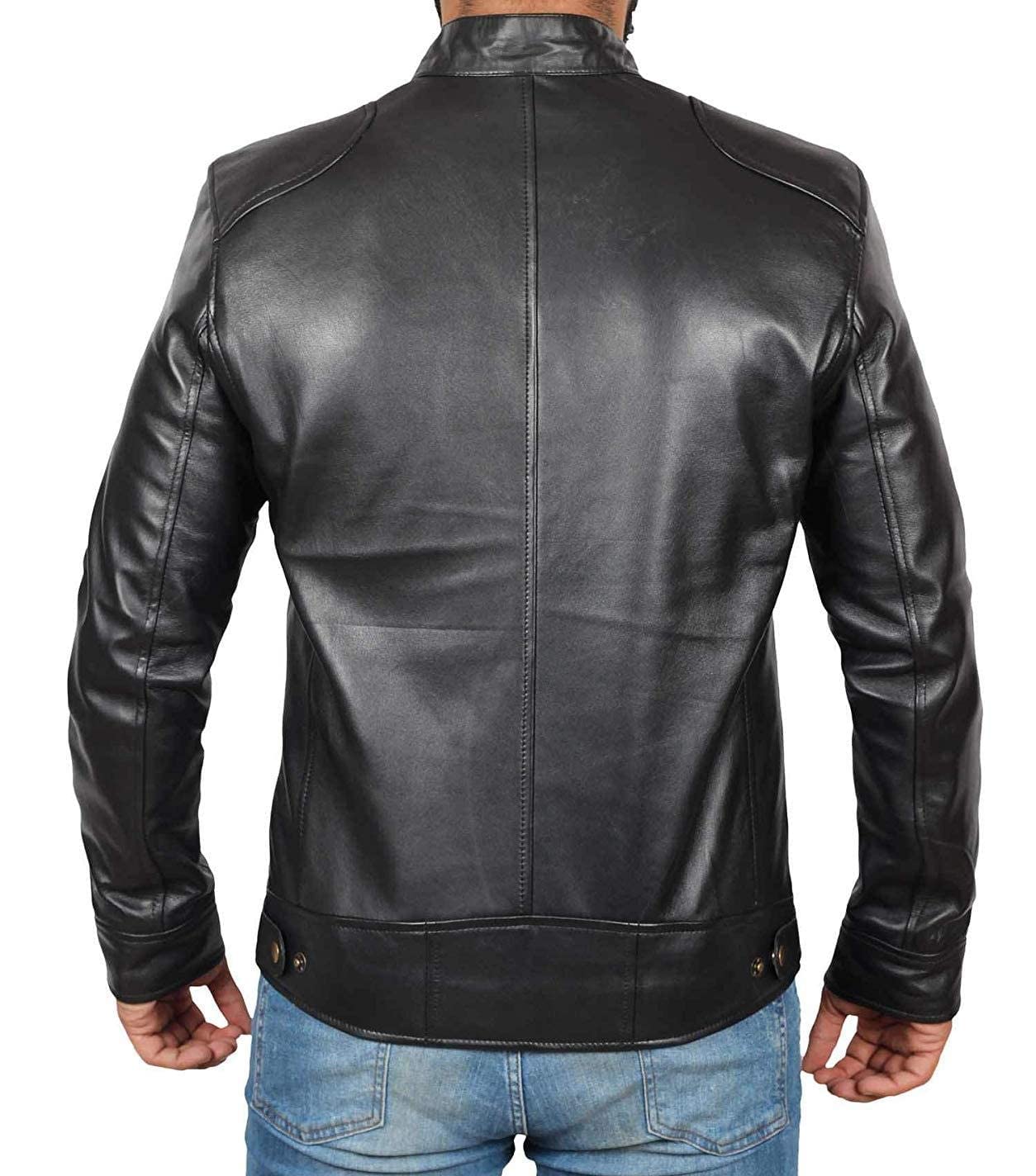 Decrum Mens Leather Jacket - Cafe Racer Style Real Lambskin Leather Jacket Men
