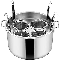 Strainer Pasta Cooker Multipots 4 Holes Stainless Steel Noodle Dumplings Cooking Steamer with 4 Mesh Insert Strainer Basket for Home Kitchen Restaurant Cooking Tool Basket