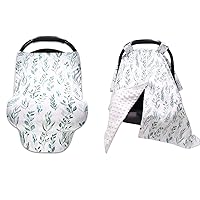 DILIMI Baby Car Seat Cover & Peekaboo Opening Infant Car Seat Canopy for Baby Boys Girls, Soft Breathable Breastfeeding Cover, Green Leaf
