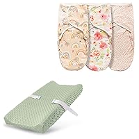 Changing Pad Cover + 0-3 Months 3 Pack Swaddle Blanket, Ultra Soft Minky Dots Plush Changing Table Covers Breathable Mink Changing Table Sheets Cover Wipeable Changing Pad Covers for Infants Newborn B