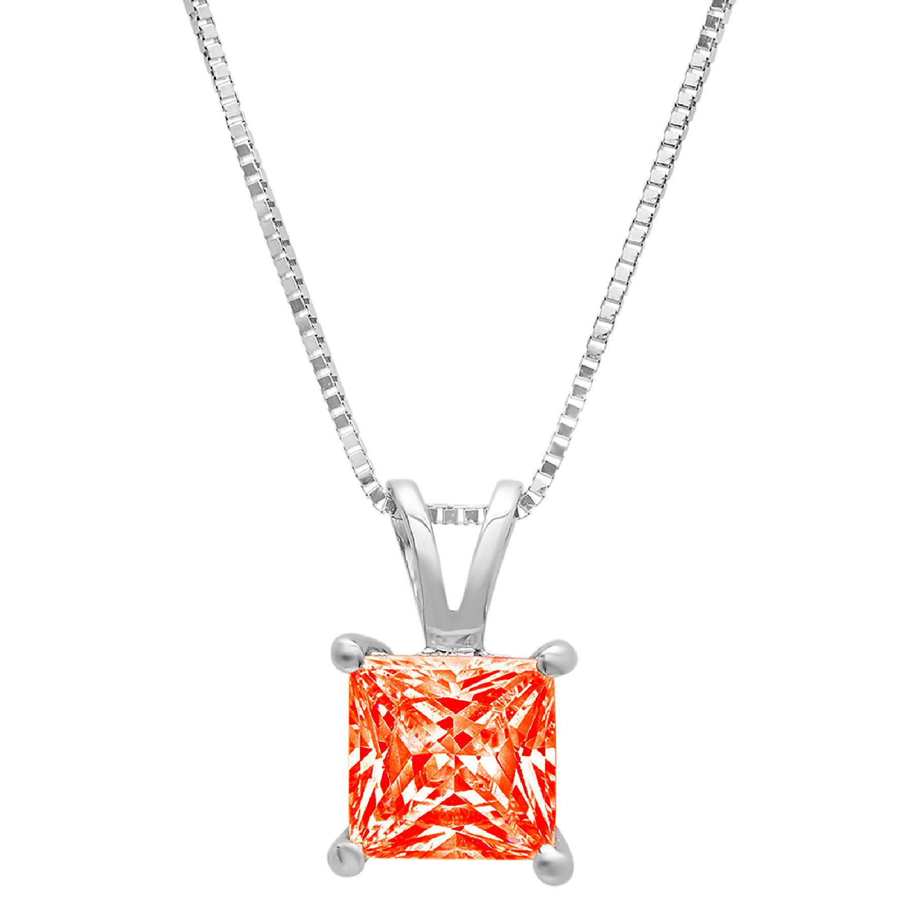 Clara Pucci 3.1 ct Brilliant Princess Cut Stunning Genuine Flawless Red Simulated Diamond Gemstone Solitaire Pendant Necklace With 18