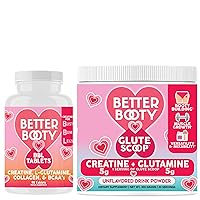 Better Booty Women's Creatine Combo: BBL Tablets (90ct) w. Creatine, Glutamine, BCAA's, Collagen + Glute Scoop Creatine & Glutamine Unflavored Drink Mix