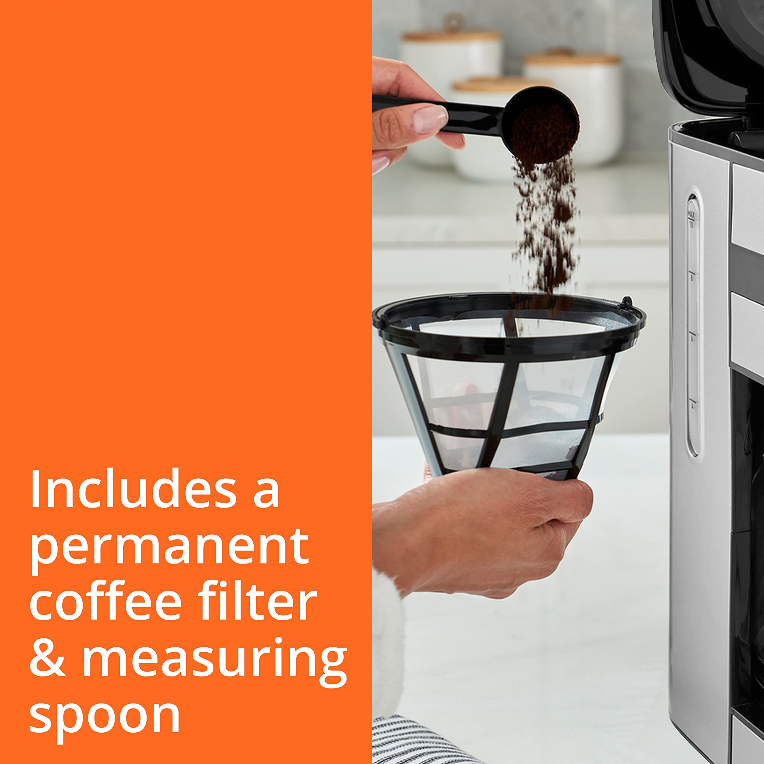 Krups Simply Brew Stainless Steel Drip Coffee Maker 10 Cup 900 Watts Digital Control, Coffee Filter, Drip Free, Dishwasher Safe Pot Silver and Black