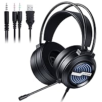 Gaming Headset with Microphone, LTXHorde Over Ear Gaming Headphone with Noise Cancelling, RGB Wired Gamer Headset, Hi-Fi Stereo Surround Sound, LED Lights, for PC, Laptop, PS4, PS5, Xbox, iPad, Switch