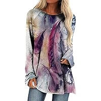 Women Casual Tunic Long Sleeve Tops to Wear with Leggings Printed Pullover Henley Blouses O-Neck Shirts Sweatshirt