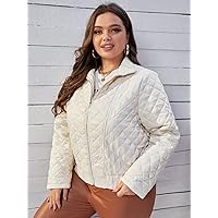 Women's Large Size Fashion Casual Winte Plus Zip Front Quilted Coat Leisure Comfortable Fashion Special Novelty (Color : Apricot, Size : XX-Large)
