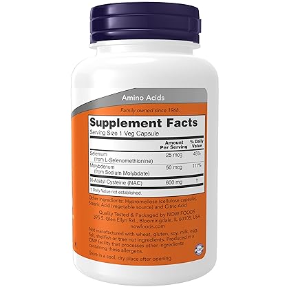 NOW Supplements, NAC (N-Acetyl Cysteine) 600 mg with Selenium & Molybdenum, 250 Veg Capsules