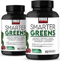 FORCE FACTOR Smarter Greens Tablets, 2-Pack, Greens Supplement with 25+ Superfoods and Antioxidants to Improve Digestion, Reduce Stress, Strengthen Immunity, and Support Metabolism, 180 Tablets