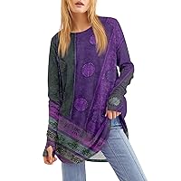 Casual Womens Round Neck Long Sleeve Tunic Tops 2024 Spring Fashion Comfort Vintage Graphic Tops Shirts Blouses