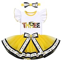IBTOM CASTLE Baby Girls First Birthday Outfit Bee Romper Tutu Skirt Bowknot Headband Cake Smash Photoshoot Clothes