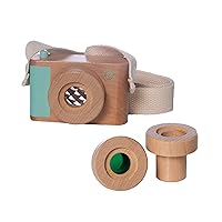 Hanging on The Neck GoodPlay Cartoon Mini Wooden Camera Toy with Multi-Prism Kaleidoscope Pictures Lens Portable Camera for Children Toddlers 