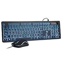 Rii Three Colors Backlit Keyboard and Mouse, Wired Keyboard and Mouse Combo, USB Keyboard and Mouse Set,Quiet Input Gaming Keyboard,Optical RGB Mouse for School,Office,Business and Gaming