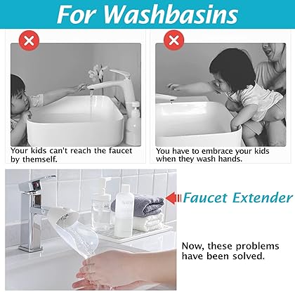 Faucet Extender, 2 Pack Faucet Extender for Toddlers, Bath Tub Faucet Extender for Kids Baby Children Hand Washing, Bathroom Kitchen Sink Spout Extender for Faucet, Fits Most Faucets (White)