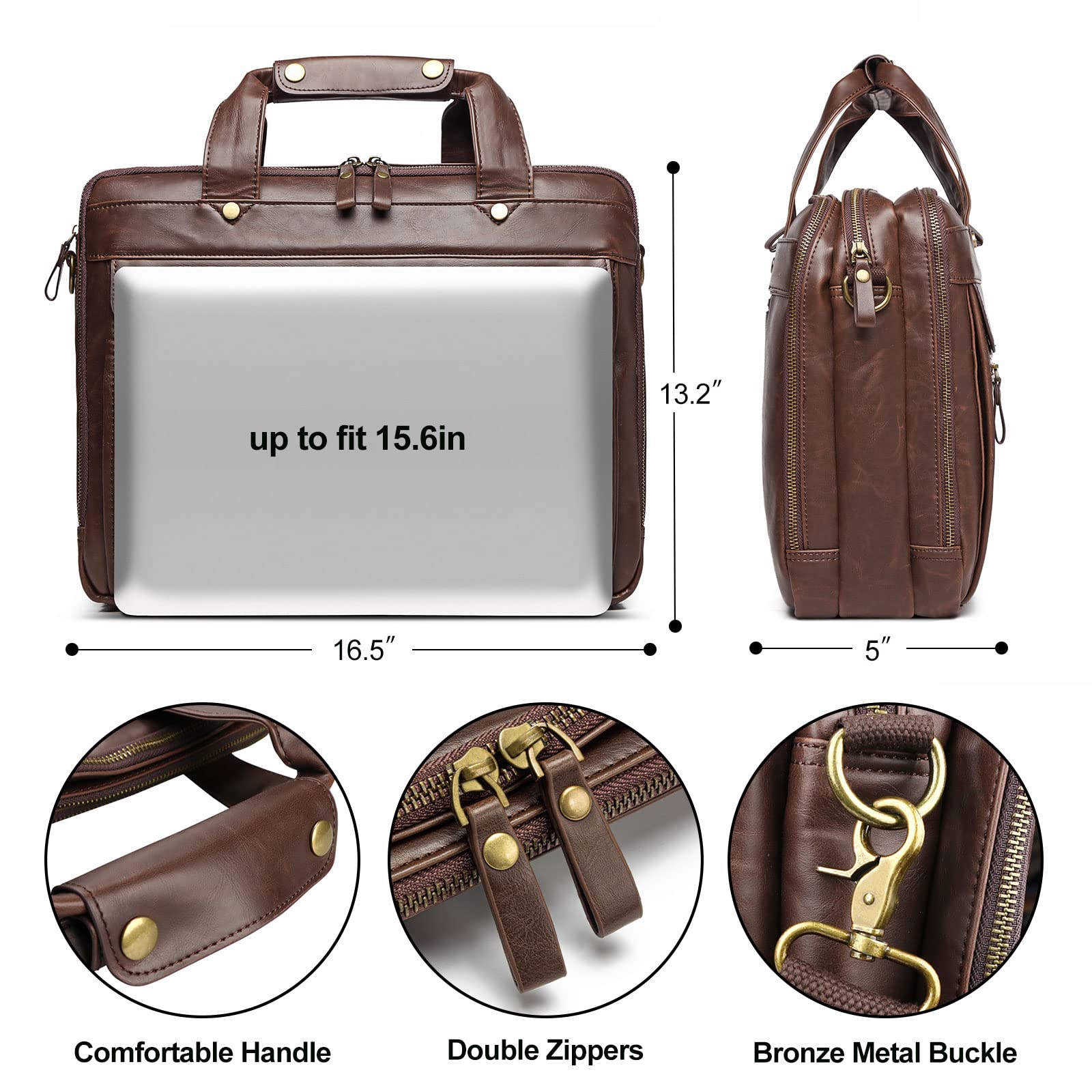 PU Leather Briefcases for Men Computer Bag Laptop Bag Waterproof Retro Business Travel Messenger Bag for Men Large 15.6 Inch, Perfect for Daily Use/Christmas (Brown)