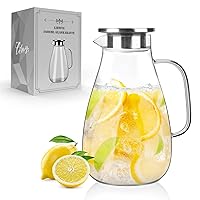 LIBWYS 88oz Glass Pitcher with Lid 2600ml, Easy Clean Heat Resistant Borosilicate Glass Carafe with Handle, Water Jug for DIY Cold or Hot Beverages, Iced Tea, Milk, Juice