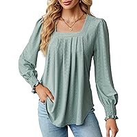 IFFEI Womens Long Sleeve Tops Eyelet Dressy Casual Blouses Square Neck Puff Shirts Loose Fit