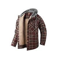 Mr.Stream Men's Hooded Coat Casual Thicken Long Sleeve Plaid Work Flannel Button Down Shirt Jacket