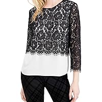 Womens Lace-Overlay Pullover Blouse