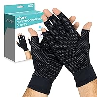 Vive Fingerless Arthritis Gloves for Men & Women Made w/Copper Infused Fabric - Therapeutic Compression for Swelling, Carpal Tunnel, Tendonitis, Edema, & Finger Pain - Comfortable Non-Slip (X Small)