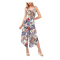 Vince Camuto Womens Beige Zippered Unlined Tie Straps Asymmetrical Legs Paisley Sleeveless V Neck Wide Leg Jumpsuit L