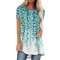 Women's Casual Tunic Tops to Wear with Leggings Short Sleeve Henley Blouses Floral Print T Shirts Plus Size