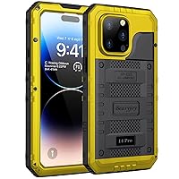 Beasyjoy Waterproof Case for iPhone 14 Pro, Metal Full Body Sealed Phone Case with Built-in Screen Protector, Military Grade Heavy Duty Defender Armor Shockproof Rugged Case 6.1 Inch, Yellow
