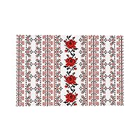 Ukrainian Embroidery Style Rose Placemats Set of 4, Rectangular Wipeable Personalization Table Mats, Non Slip Washable Woven Place Mats for Dining Table Kitchen Party Home Decoration, 12x18 Inch