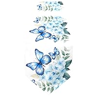 Double-Sided Hydrangea Flowers Blue Butterflies Table Runner 18x72 Inches Long,Table Cloth Runner for Wedding Birthday Party Kitchen Dining Home Everyday Decor