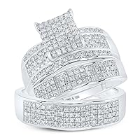 The Diamond Deal Sterling Silver His Hers Round Diamond Square Matching Wedding Set 7/8 Cttw