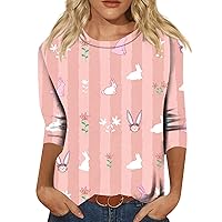 3/4 Sleeve Tshirt Ladies Tops Round Neck Shirt Summer Blouse Easter Egg Printed Trendy 2024 Tunic Daily Trendy Tee