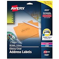 Avery Glossy Clear Address Labels, Sure Feed Technology, Laser/Inkjet, 1