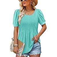 BETTE BOUTIK Womens Summer Tops Pleated Short Sleeve Tunic Tops Short Sleeve Blouses Shirts S-3XL