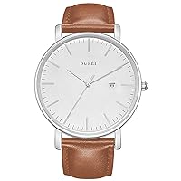 BUREI Men's Fashion Minimalist Wrist Watch Waterproof Watches Simple Ultra Thin Watches Analog Quartz Date with Brown Black Leather Strap