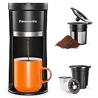 Famiworths Mini Coffee Maker Single Serve, Instant One Cup for K Cup & Ground Coffee, 6 to 12 Oz Brew Sizes, Capsule Coffee Machine with Water Window and Descaling Reminder, Black