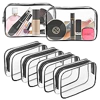 6 Packs Clear Cosmetics Bag with Zipper,Portable PVC Toiletry Makeup Bag,Waterproof Makeup Bag Vinyl Plastic Organizer Case for Vacation & Travel Bathroom(Large, Transparent)