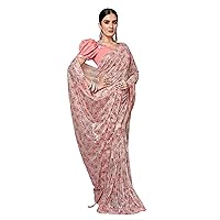Indian Wear Flower Print Fine Yard Fabric Saree With Sequence Emboriedery Work & Blouse Muslim Sari 5127