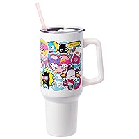 Silver Buffalo Sanrio Hello Kitty and Friends Super Cute Sticker Collage Stainless Steel Tumbler w Handle 40 Ounces