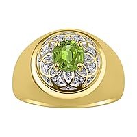 Mens Rings Yellow Gold Plated Silver Designer Gypsy 7MM Oval Gemstone & Genuine Sparkling Diamond Ring Color Stone Birthstone Rings For Men, Men's Rings, Silver Rings, Sizes 8,9,10,11,12,13