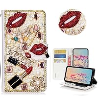 STENES Bling Wallet Phone Case Compatible with Samsung Galaxy Z Fold 5 5G Case - Stylish - 3D Handmade Lipstick Girls High Heel Flowers Magnetic Wallet Stand Girls Women Leather Cover - Red
