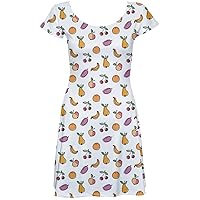 Colorful Hand Drawn Fruits Collection Pattern Short Sleeve Skater Dress