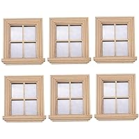 Dollhouse Windows 1 12 Scale 6PCS Wooden 4-Pane Doll House Window with Clear Glass 3.4x3.9x0.9 inch Dolls House Accessories