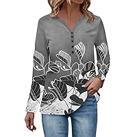 Women's Casual Ethnic Floral Shirt Long Sleeve V Neck Henley T-Shirt Baggy Bohemian Vintage Sexy Shirts
