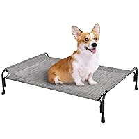 Veehoo Elevated Dog Bed, Outdoor Raised Dog Cots Bed for Medium Dogs, Cooling Camping Elevated Pet Bed with Slope Headrest for Indoor and Outdoor, Washable Breathable, Medium, Black Silver, CWC2204
